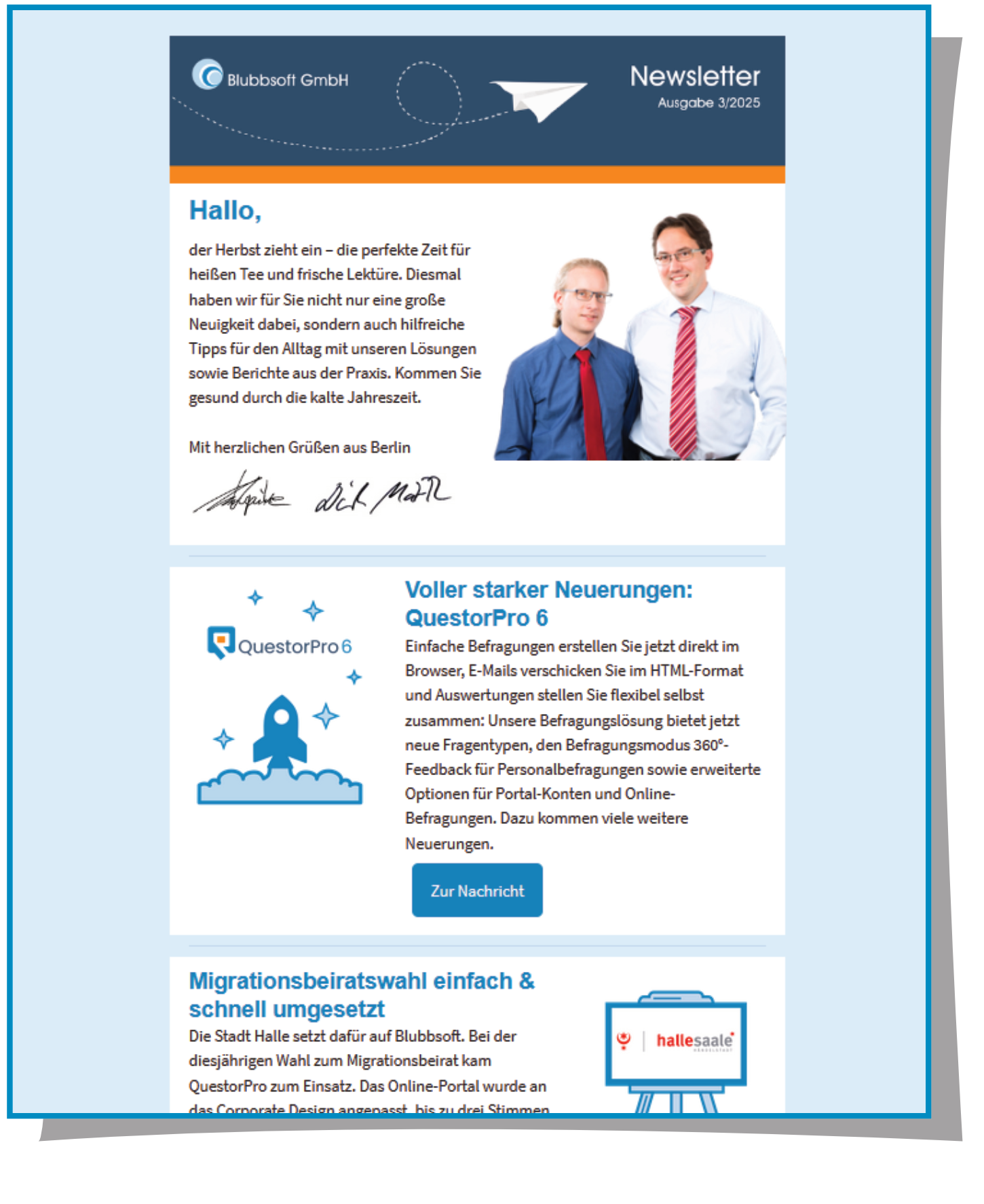 Die Herbstausgabe des neuen Newsletters ist erschienen.